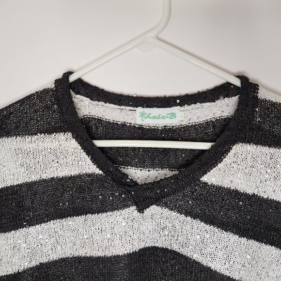 Lulu-B Black & White Sequin Knit Sweater - Picture 3 of 5